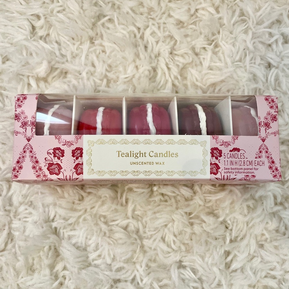 Threshold Macaron Tealight Candles Set of‎ 5 Unscented Pink Red Burgundy Wax NEW